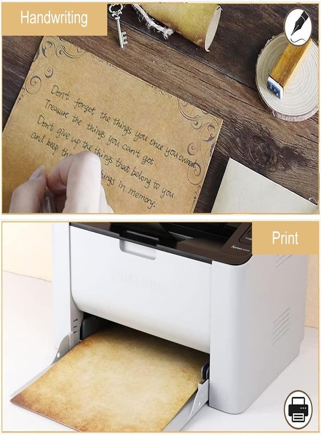 OFIFO® Vintage Letter Writing Paper Sheets, 48 Pcs Floral Decorative Retro Stationery, 8 Designs, Antique Yellowish Craft Papers for Invitations, Scrapbooking, Handmade Notes, Journaling, 8.26x5.7in - Image 5